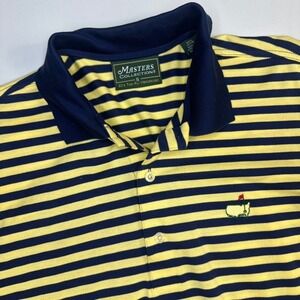 Masters Collection Polo Shirt Mens Small Yellow Navy Striped Mercerized Cotton